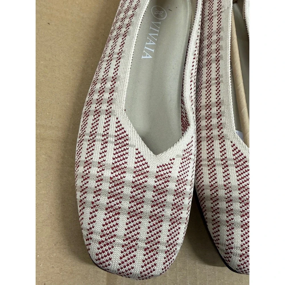 Vivaia Square‎ Toe Ballet Flats Red Cream Checkered  EU/39 US/8